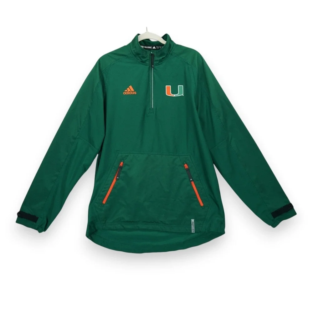 NCAA‎ Adidas Miami Hurricanes Jacket Green Climate Men's Quarter Zip Size Small